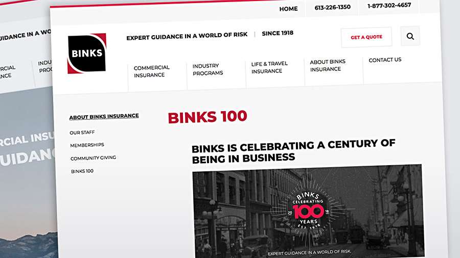 Binks commercial Insurance website